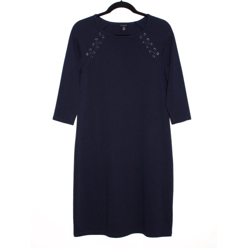Talbots Navy Ponte Knit 3/4 Sleeve Sheath Dress